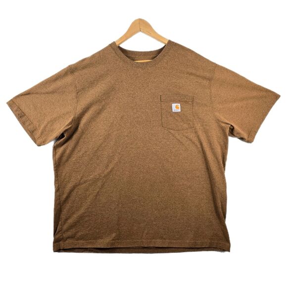 CARHARTT Loose Fit Short Sleeve Pocket T-Shirt Heather Brown Work Wear Mens 2XL - Picture 1 of 9